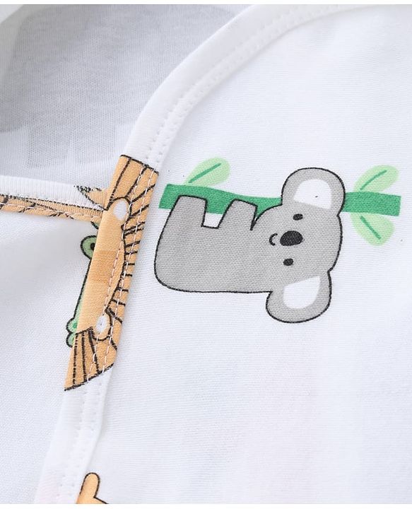 Babyhug 100% Cotton Interlock Knit Hooded Towel & Wrapper with Lion Elephant Koala Crocodile Print L 75 x B 68.5 cm - White