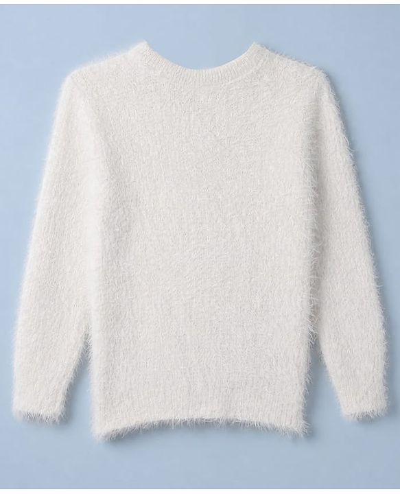 Babyhug Knit Pullover with Full Sleeves and Flower Applique - White