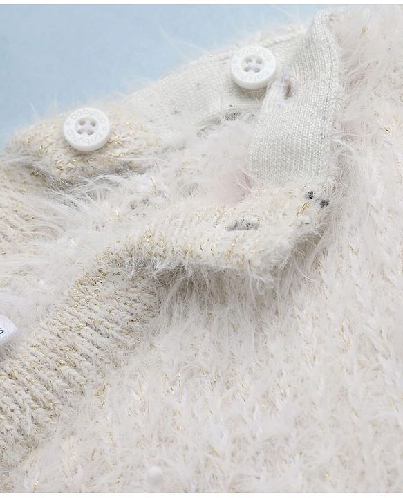 Babyhug Knit Pullover with Full Sleeves and Flower Applique - White