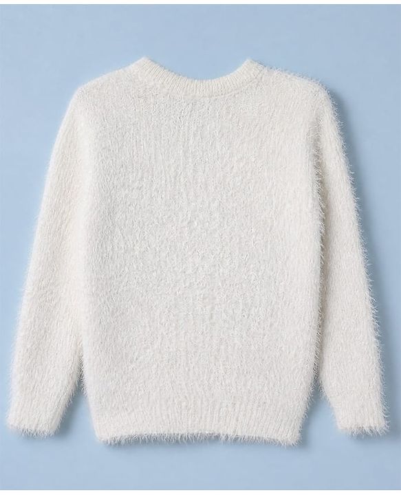 Babyhug Knit Pullover with Full Sleeves and Flower Applique - White