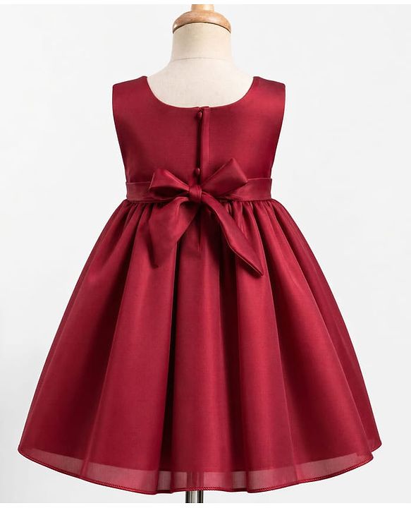 Babyhug  Mesh Woven Sleeveless Party Dress With Sequin Detailing & Floral Applique - Maroon
