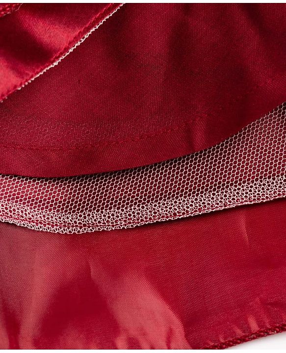 Babyhug  Mesh Woven Sleeveless Party Dress With Sequin Detailing & Floral Applique - Maroon