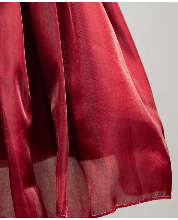Babyhug  Mesh Woven Sleeveless Party Dress With Sequin Detailing & Floral Applique - Maroon
