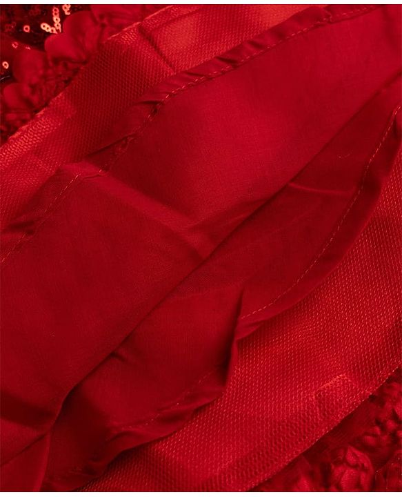 Babyhug  Mesh Woven Sleeveless Party Dress With Sequin Detailing & Floral Corsage - Red