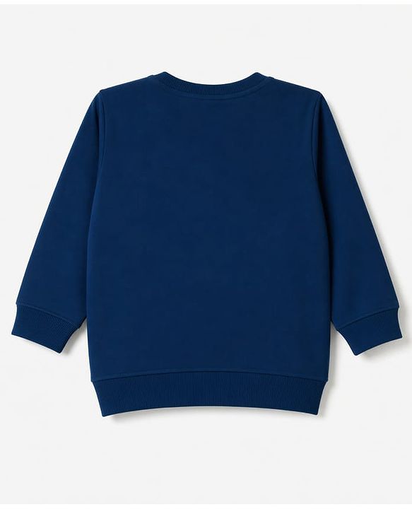 Babyhug Terry Knit Full Sleeves Text Printed T-Shirt & Jogger Set - Navy Blue & Yellow