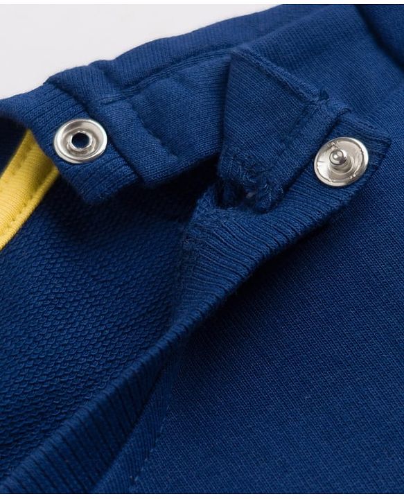 Babyhug Terry Knit Full Sleeves Text Printed T-Shirt & Jogger Set - Navy Blue & Yellow