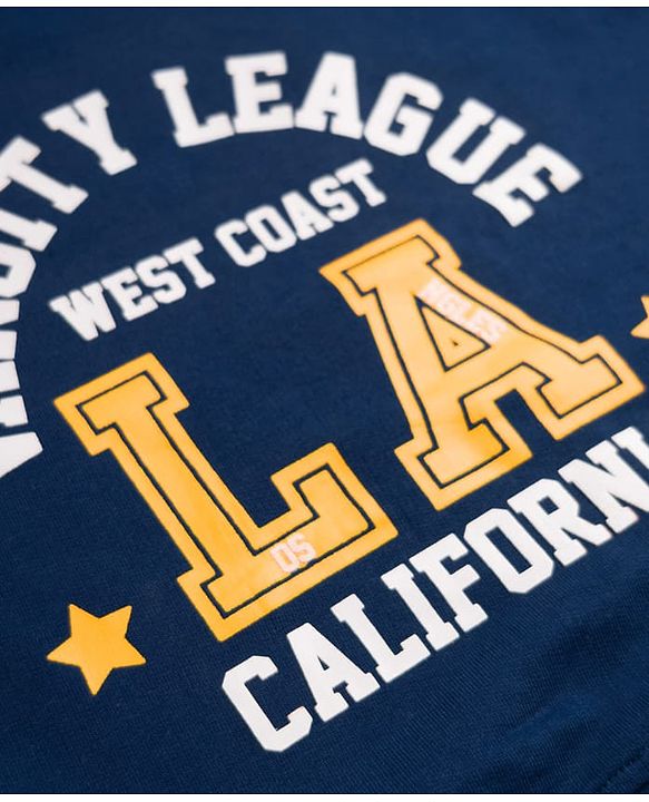 Babyhug Terry Knit Full Sleeves Text Printed T-Shirt & Jogger Set - Navy Blue & Yellow