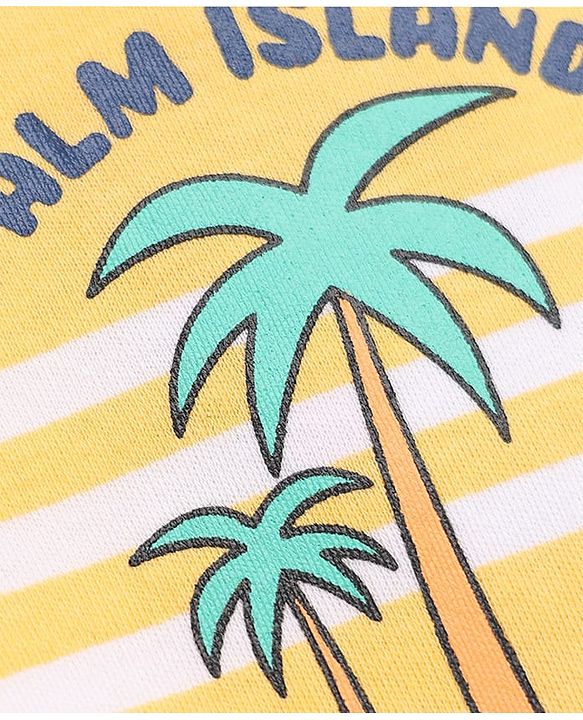 Babyhug 100% Cotton Knit Full Sleeves Front Open Striped Sleepsuit With Beach & Animal Print Pack of 2 - White & Yellow