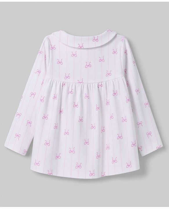 Babyhug 100% Cotton Knit Full Sleeves Striped Co-Ords Top & Pyjama Night Suit with Bow Print - White