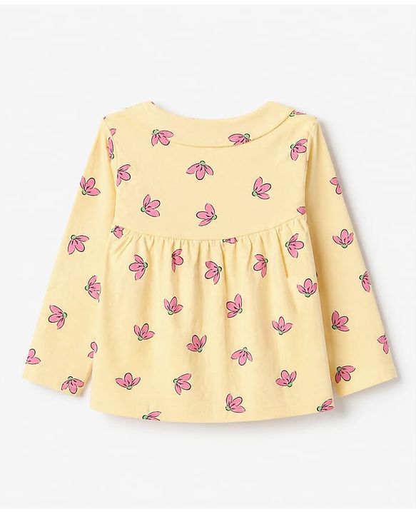Babyhug Cotton Knit Front Open Full Sleeves Shirt & Pyjama Co-Ords Night Suit With Floral Print - Yellow