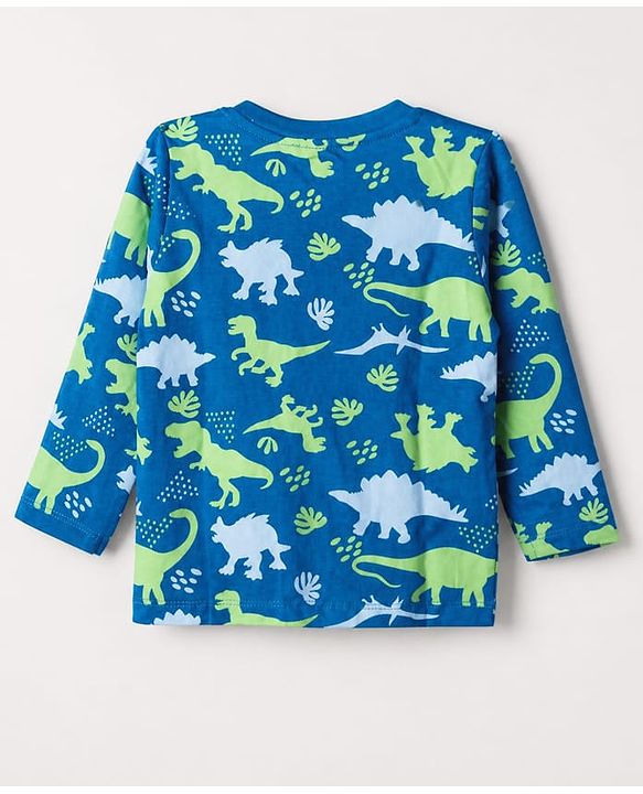 Babyhug Cotton Knit Full Sleeves Co-ord T-Shirt & Pajama Night Suit with Dinosaurs Print - Blue