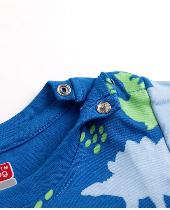 Babyhug Cotton Knit Full Sleeves Co-ord T-Shirt & Pajama Night Suit with Dinosaurs Print - Blue