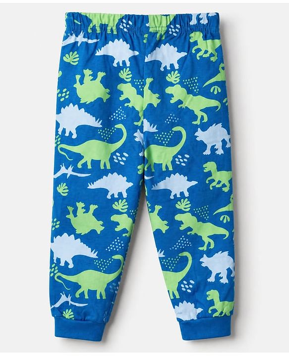 Babyhug Cotton Knit Full Sleeves Co-ord T-Shirt & Pajama Night Suit with Dinosaurs Print - Blue