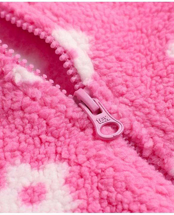 Babyhug Woven Full Sleeves Co-ord Hooded Sweater and Pant Winter Set with Floral Print - Pink