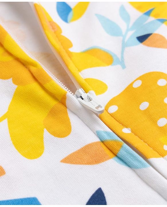 Babyhug 100% Cotton Knit Full Sleeves Sleepsuit with Animal & Tropical Print - Yellow