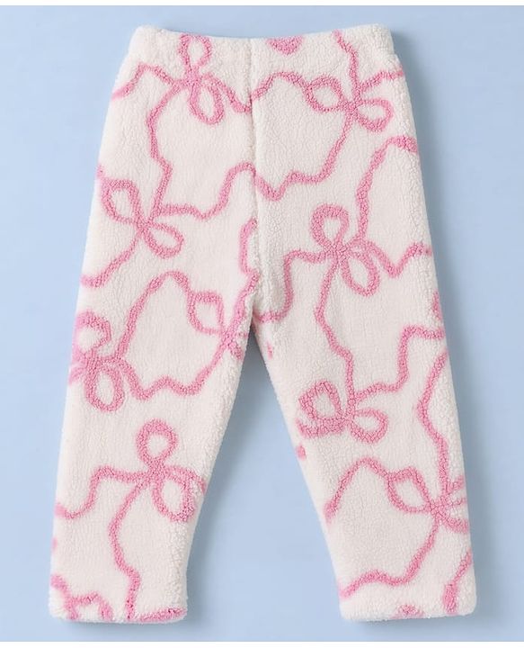 Babyhug Fur Woven Full Length Printed Winter Wear Co-Ords Suit - Pink
