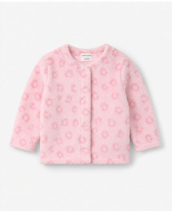 Babyhug Fur Woven Full Sleeves Winter Wear Hooded Romper With Leopard Design - Pink