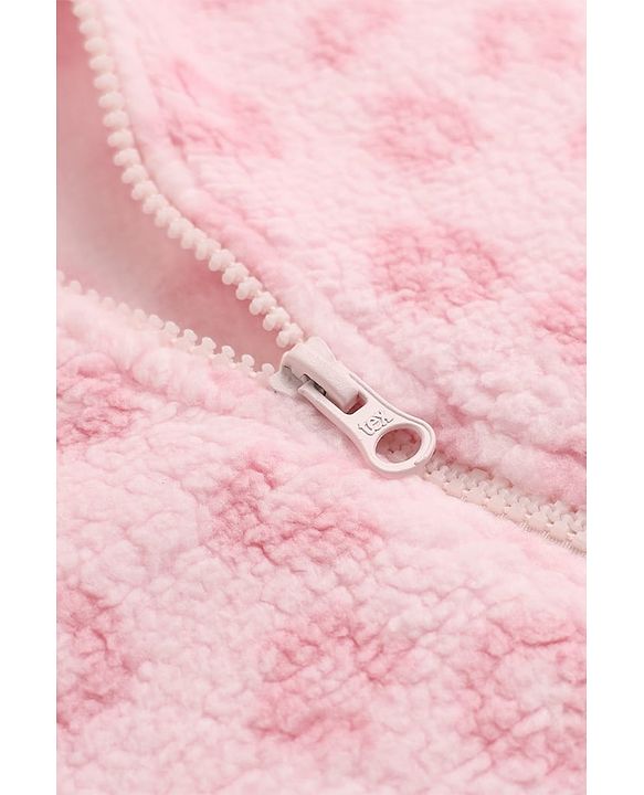 Babyhug Fur Woven Full Sleeves Winter Wear Hooded Romper With Leopard Design - Pink