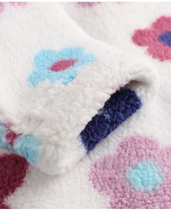 Babyhug Fur Woven Full Sleeves Hooded Winter Wear Suit With Floral Print - White