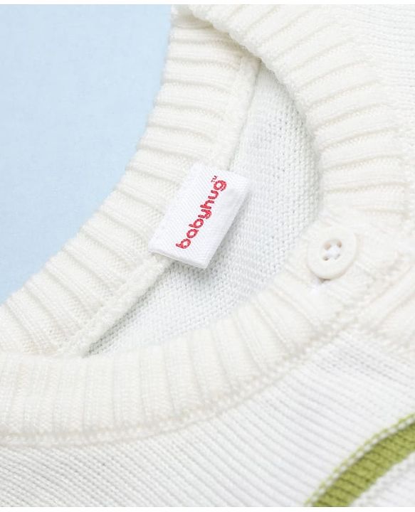 Babyhug Knit Front Open Sweater with Full Sleeves and Stripes Design in White for 6-9 Months