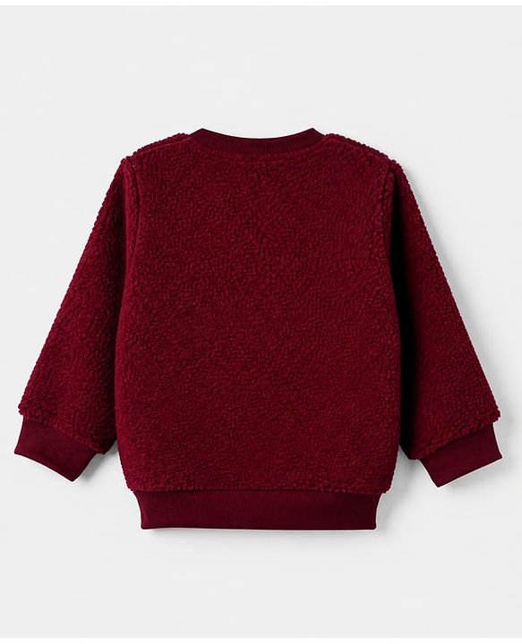 Babyhug Fur Woven Full Sleeves Winter Wear Suits With Reindeer Detailing - Maroon