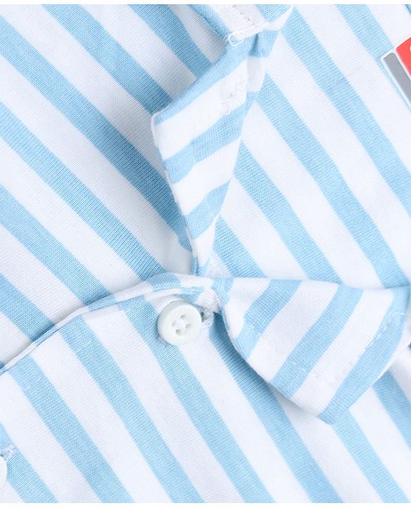 Babyhug 100% Cotton Knit Full Sleeves Striped Co-Ords Shirt & Pyjama Night Suit - Sky Blue