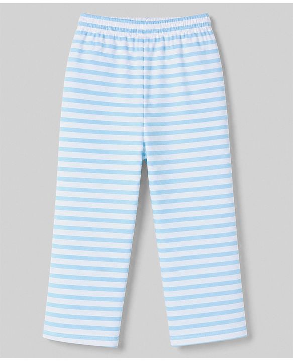 Babyhug 100% Cotton Knit Full Sleeves Striped Co-Ords Shirt & Pyjama Night Suit - Sky Blue