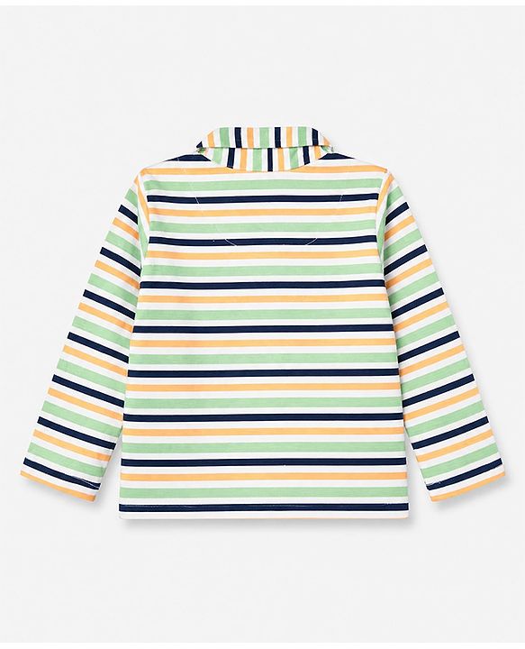 Babyhug 100% Cotton Knit Full Sleeves Co-Ords Striped Shirt & Pyjama Night Suit - Light Green