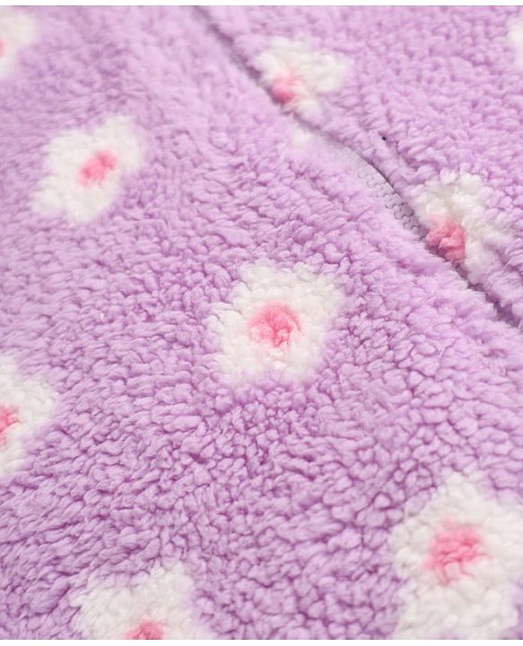 Babyhug Fur Woven Full Sleeves Co-ords Hooded Winter Wear Suits With Floral Print - Lavender