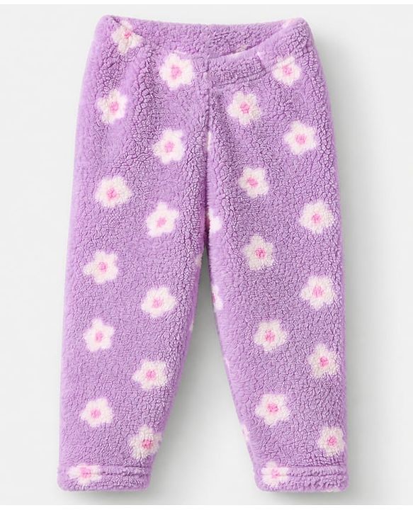 Babyhug Fur Woven Full Sleeves Co-ords Hooded Winter Wear Suits With Floral Print - Lavender