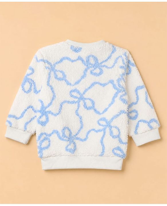 Babyhug Fur Woven Full Sleeves Winter Wear Suit With Bow Print - White