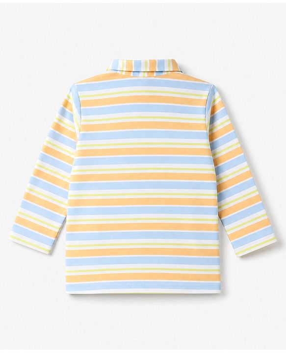 Babyhug 100% Cotton Knit Full Sleeves Front Open Striped Shirt & Pyjama Night Suit Co-Ords Set - Light Orange