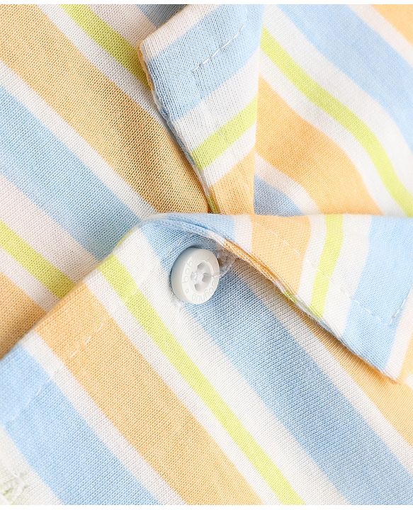 Babyhug 100% Cotton Knit Full Sleeves Front Open Striped Shirt & Pyjama Night Suit Co-Ords Set - Light Orange