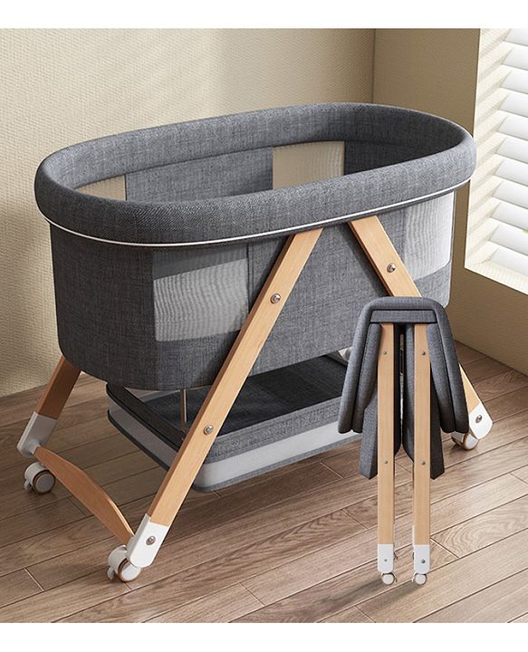 Babyhug Foldable Bassinet | Spacious & Comfortable Design| Breathable Mesh Sides for Ventellation | Sturdy & Stable Frame| Baby-Friendly Sleeping Space | Wheels with Lock - Grey