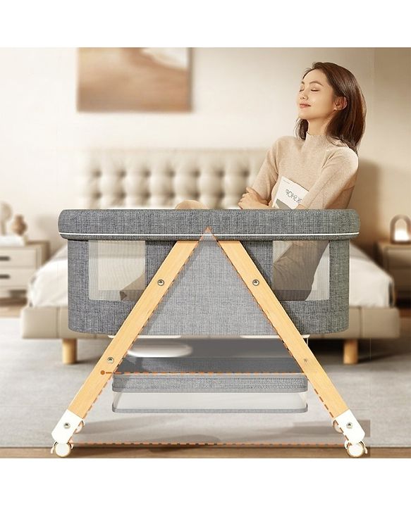 Babyhug Foldable Bassinet | Spacious & Comfortable Design| Breathable Mesh Sides for Ventellation | Sturdy & Stable Frame| Baby-Friendly Sleeping Space | Wheels with Lock - Grey