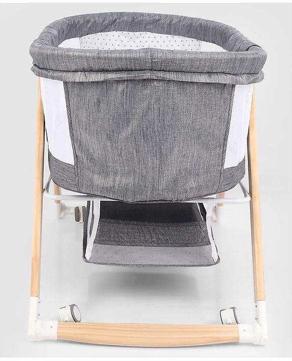 Babyhug Foldable Bassinet | Spacious & Comfortable Design| Breathable Mesh Sides for Ventellation | Sturdy & Stable Frame| Baby-Friendly Sleeping Space | Wheels with Lock - Grey