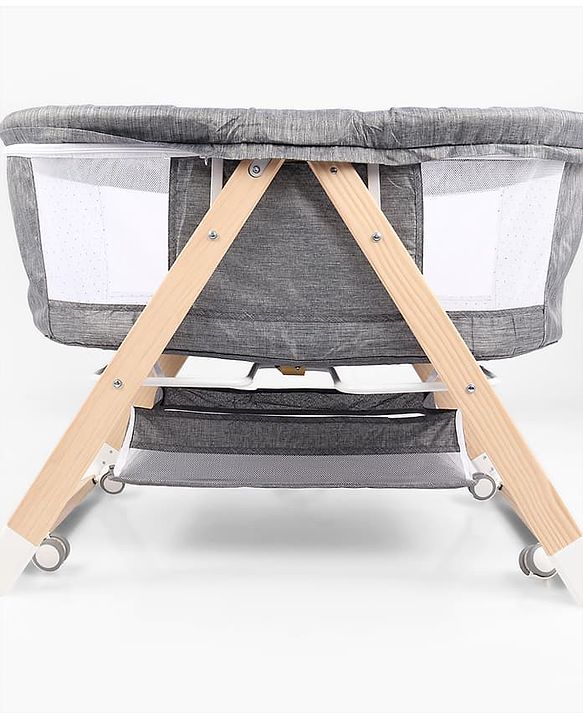 Babyhug Foldable Bassinet | Spacious & Comfortable Design| Breathable Mesh Sides for Ventellation | Sturdy & Stable Frame| Baby-Friendly Sleeping Space | Wheels with Lock - Grey