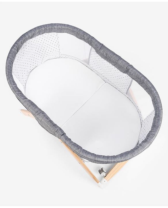 Babyhug Foldable Bassinet | Spacious & Comfortable Design| Breathable Mesh Sides for Ventellation | Sturdy & Stable Frame| Baby-Friendly Sleeping Space | Wheels with Lock - Grey