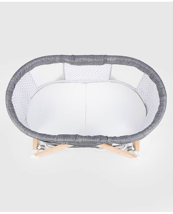 Babyhug Foldable Bassinet | Spacious & Comfortable Design| Breathable Mesh Sides for Ventellation | Sturdy & Stable Frame| Baby-Friendly Sleeping Space | Wheels with Lock - Grey