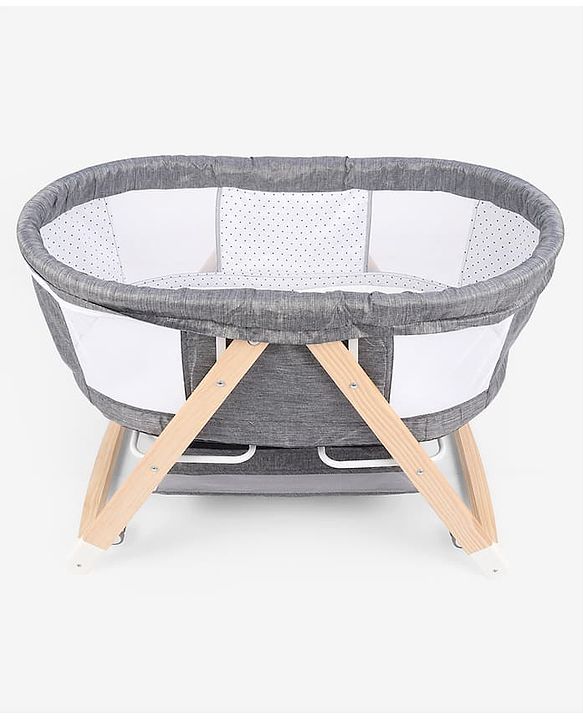 Babyhug Foldable Bassinet | Spacious & Comfortable Design| Breathable Mesh Sides for Ventellation | Sturdy & Stable Frame| Baby-Friendly Sleeping Space | Wheels with Lock - Grey
