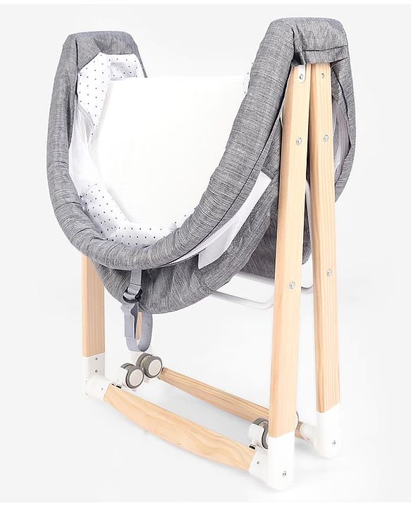 Babyhug Foldable Bassinet | Spacious & Comfortable Design| Breathable Mesh Sides for Ventellation | Sturdy & Stable Frame| Baby-Friendly Sleeping Space | Wheels with Lock - Grey