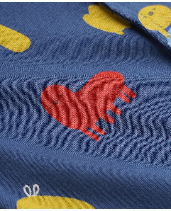 Babyhug 100% Cotton Knit Full Sleeves Co-Ords Shirt & Pyjama Night Suit with Animal Print - Navy Blue