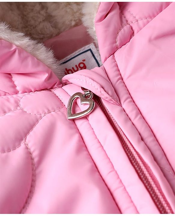 Babyhug Woven Padded/Quilted/ Winter Hooded & Embroidered Jacket with Full Sleeves in Light Pink