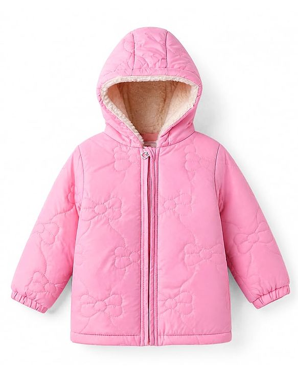 Babyhug Woven Padded/Quilted/ Winter Hooded & Embroidered Jacket with Full Sleeves in Light Pink