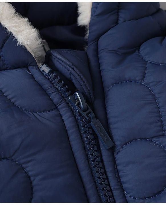 Babyhug Woven Full Sleeves Hooded Padded Winter Jacket - Navy Blue
