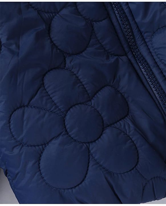 Babyhug Woven Full Sleeves Hooded Padded Winter Jacket - Navy Blue
