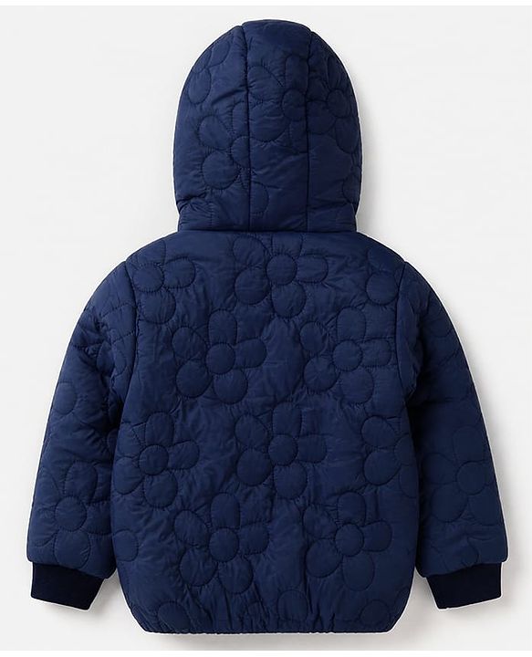 Babyhug Woven Full Sleeves Hooded Padded Winter Jacket - Navy Blue