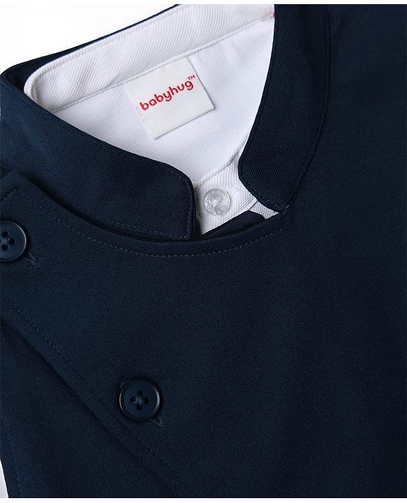 Babyhug Knit Full Sleeves 3 Piece Party Suit - Navy Blue