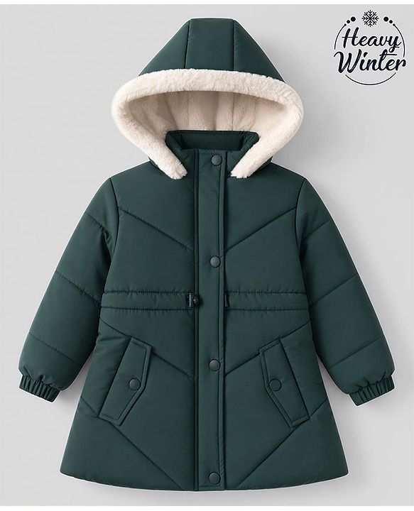 Babyhug Woven Full Sleeves Padded/Quilted Winter Jacket - Green