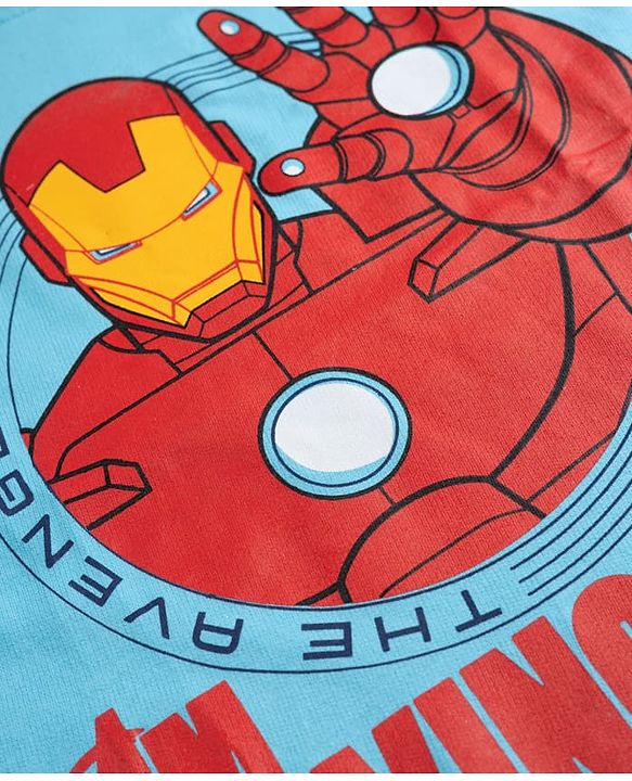 Pine Kids Marvel Cotton Single Jersey Knit T-Shirt with Half Sleeves and Avenger Graphics - Blue
